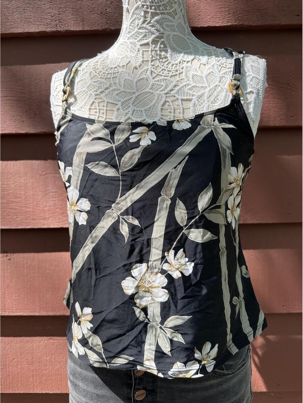 Sessa Black Floral Bamboo Print Tankini Top